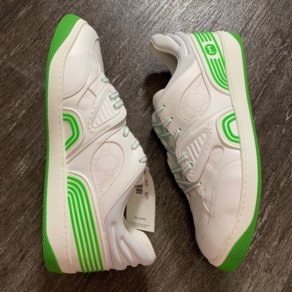 GUCCI Basket Sneakers White Green GG Monogram Leather Men's Shoes Size 13